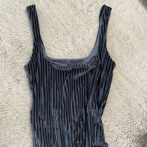 Blue striped square neckline bodysuit